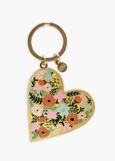 Floral Heart Enamel Keychain
