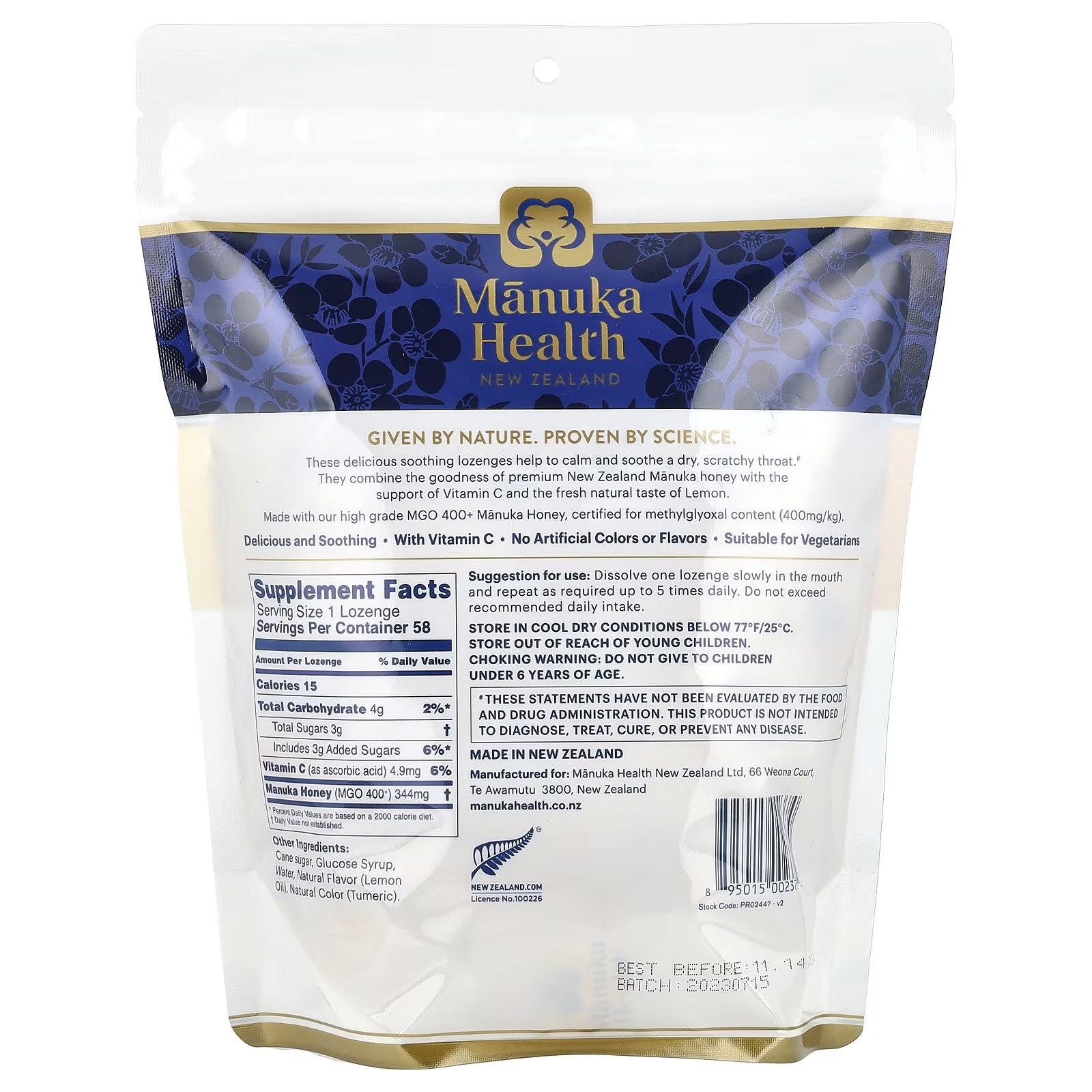 Manuka Honey Lozenges Natural Lemon 58 Lozenges - Image 2