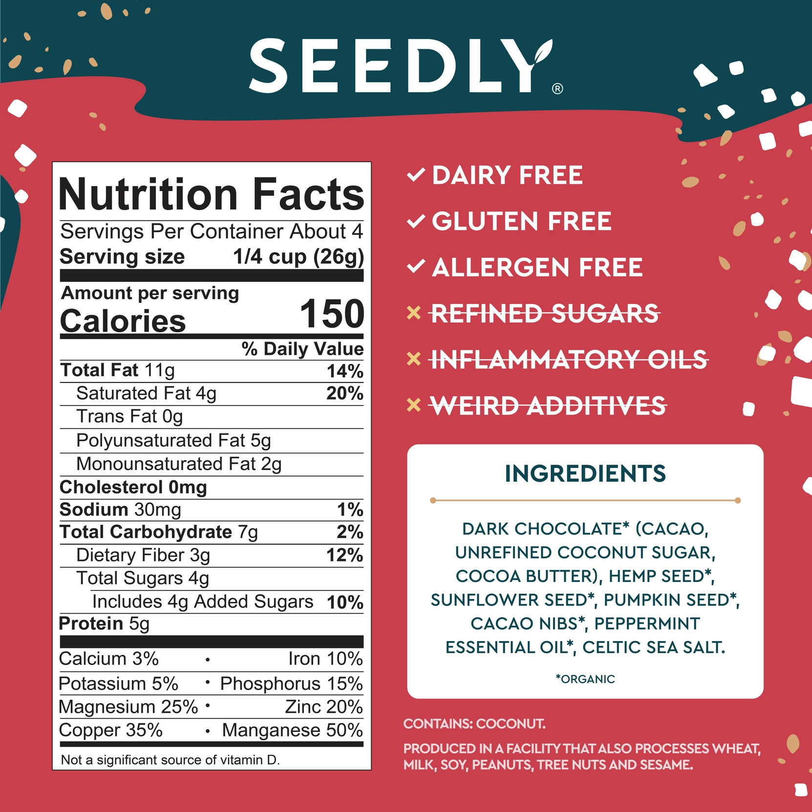 SEEDLY, Peppermint, Dark Chocolate Bark, 3.6 Oz. (Lmt Ed.) - Image 2