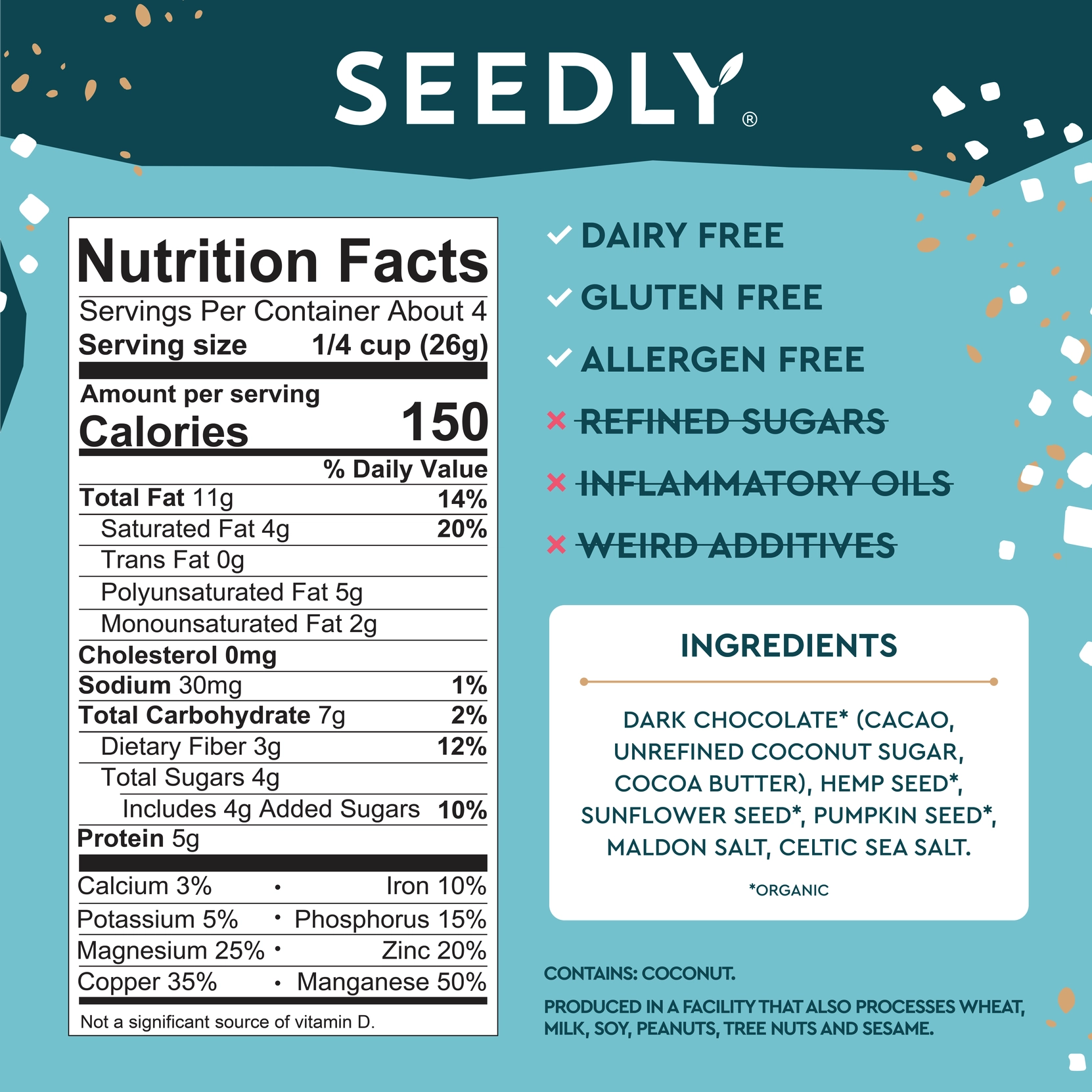 SEEDLY, Celtic Sea Salt, Dark Chocolate Bark, 3.6 Oz. - Image 2